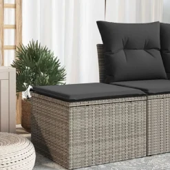 vidaXL haveskammel med hynde 55x55x37 cm polyrattan grå
