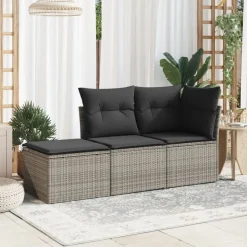 vidaXL haveskammel med hynde 55x55x37 cm polyrattan grå