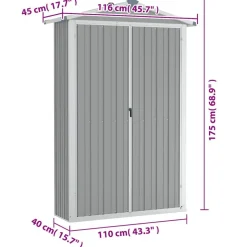 vidaXL haveskur 116x45x175 cm galvaniseret stål grå