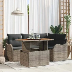 vidaXL Havesofa Sæt med pude 5 pcs Grå polyrattan