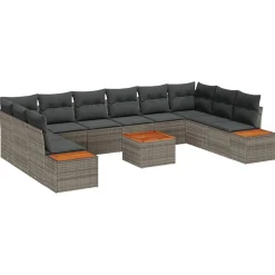 vidaXL Havesofa Sæt med pude 11 pcs Grå Poly rattan