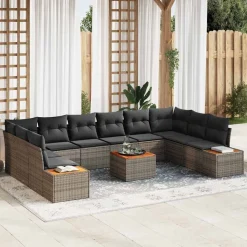 vidaXL Havesofa Sæt med pude 11 pcs Grå Poly rattan