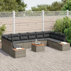 vidaXL Havesofa Sæt med pude 11 pcs Grå Poly rattan