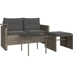 vidaXL havesofasæt 3 dele med hynder polyrattan grå
