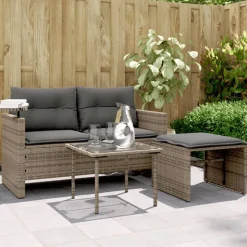 vidaXL havesofasæt 3 dele med hynder polyrattan grå