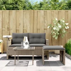vidaXL havesofasæt 3 dele med hynder polyrattan grå