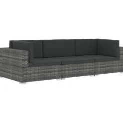 vidaXL havesofasæt 3 dele med hynder polyrattan grå