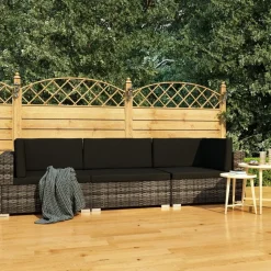 vidaXL havesofasæt 3 dele med hynder polyrattan grå