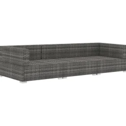 vidaXL havesofasæt 3 dele med hynder polyrattan grå
