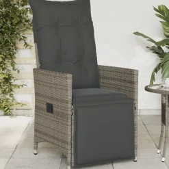 vidaXL havestol med hynder justerbart ryglæn polyrattan grå