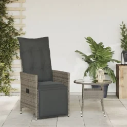 vidaXL havestol med hynder justerbart ryglæn polyrattan grå