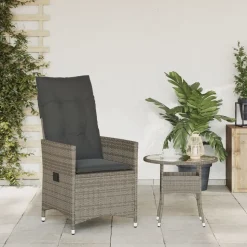 vidaXL havestol med hynder justerbart ryglæn polyrattan grå