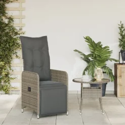 vidaXL havestol med hynder justerbart ryglæn polyrattan grå