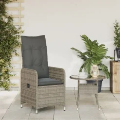 vidaXL havestol med hynder justerbart ryglæn polyrattan grå