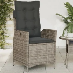 vidaXL havestol med hynder justerbart ryglæn polyrattan grå