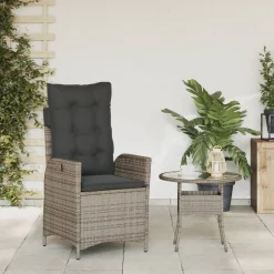 vidaXL havestol med hynder justerbart ryglæn polyrattan grå