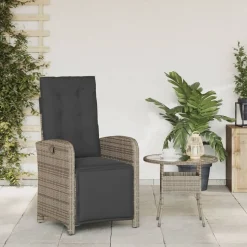 vidaXL havestol med justerbart ryglæn og fodstøtte polyrattan grå