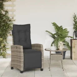 vidaXL havestol med justerbart ryglæn og fodstøtte polyrattan grå