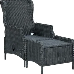 vidaXL havestol med lænefunktion og fodskammel polyrattan mørkegrå