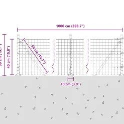 vidaXL Hegn med post Grå 0,4 x 10 m Stål og PVC