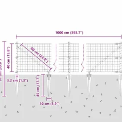 vidaXL Hegn med post Grå 0,4 x 10 m Stål og PVC