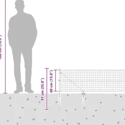 vidaXL Hegn med post Grå 0,4 x 10 m Stål og PVC