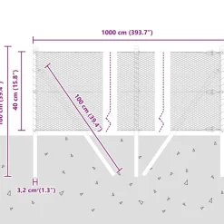 vidaXL Hegnspæl Grå 10 x 0,4 m (13 mm net) Stål og PVC