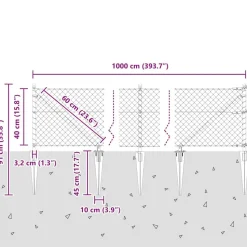 vidaXL Hegnspæl Grå 10 x 0,4 m (40 x 40 mm net) Stål og PVC