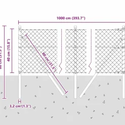 vidaXL Hegnspæl Grå 10 x 0,4 m (40 x 40 mm net) Stål og PVC