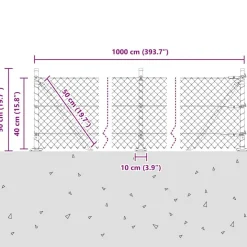 vidaXL Hegnspæl Grå 10 x 0,4 m (40 x 40 mm net) Stål og PVC