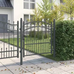 vidaXL Hegnsportal med pigge Emmen Grå 100 x 100 cm Pulverlakeret Stål