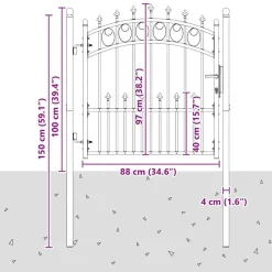 vidaXL Hegnsportal med pigge Emmen Grå 100 x 100 cm Pulverlakeret Stål