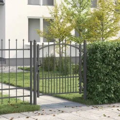 vidaXL Hegnsportal med pigge Emmen Grå 100 x 100 cm Pulverlakeret Stål
