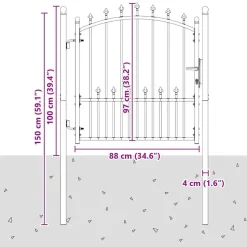 vidaXL Hegnsportal med pigge Emmen Grå 100 x 100 cm Pulverlakeret Stål