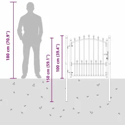 vidaXL Hegnsportal med pigge Emmen Grå 100 x 100 cm Pulverlakeret Stål