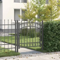 vidaXL Hegnsportal med pigge Emmen Grå 100 x 100 cm Pulverlakeret Stål