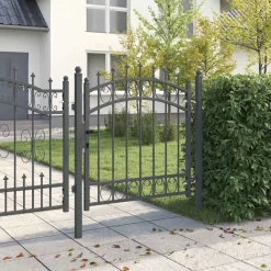 vidaXL Hegnsportal med pigge Emmen Grå 100 x 100 cm Pulverlakeret Stål