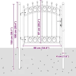vidaXL Hegnsportal med pigge Emmen Grå 100 x 100 cm Pulverlakeret Stål