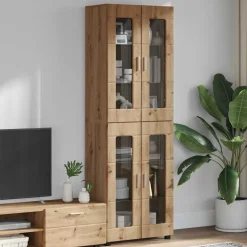 vidaXL Highboard med hylde FLORIN Artisan Egetræ 60 x 35 x 182 cm