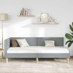 vidaXL Hjørnesengramme Lysegrå 80 cm x 200 cm Stof og krydsfiner