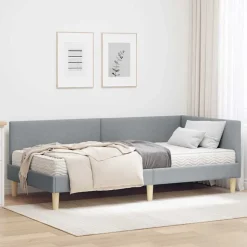 vidaXL Hjørnesengramme med Madras Andet 2 pcs Lysegrå Stof