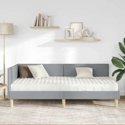 vidaXL Hjørnesengramme med Madras Andet 2 pcs Lysegrå Stof