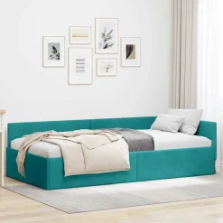 vidaXL Hjørnesengramme med hovedgærde Turkis 80 cm x 200 cm Fløjl