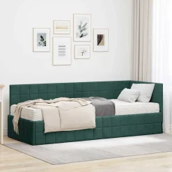 vidaXL Hjørnesengramme med Madras med hovedgærde 2 pcs Grøn Fløjl