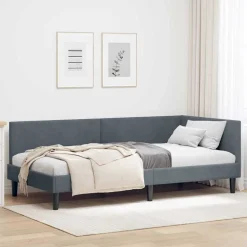 vidaXL Hjørnesengramme med hovedgærde Mørkegrå 80 cm x 200 cm Fløjl