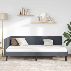 vidaXL Hjørnesengramme med hovedgærde Mørkegrå 80 cm x 200 cm Fløjl