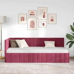 vidaXL Hjørnesengramme med hovedgærde Vinrød 80 cm x 200 cm Fløjl