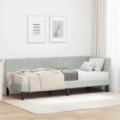 vidaXL Hjørnesengramme med Madras med hovedgærde 2 pcs Lysegrå Fløjl