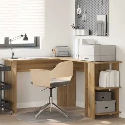 vidaXL Hjørneskrivebord med hylde Artisan Egetræ 140 x 113,5 x 75 cm