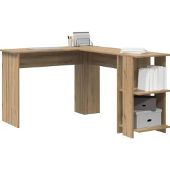 vidaXL Hjørneskrivebord med hylde Artisan Egetræ 140 x 113,5 x 75 cm